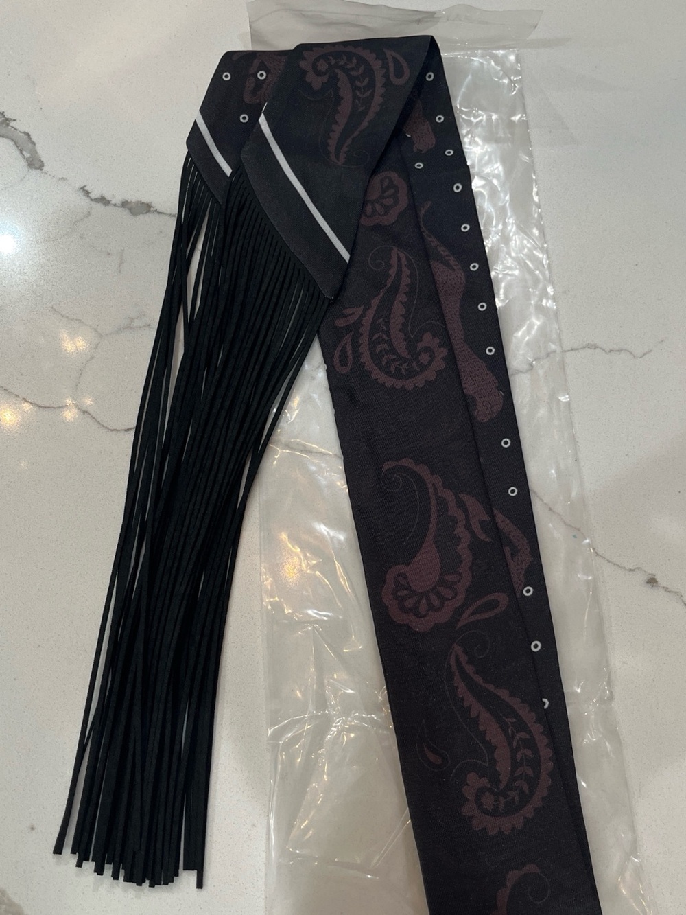 Fringed Paisley twilly Black and Deep Brown
